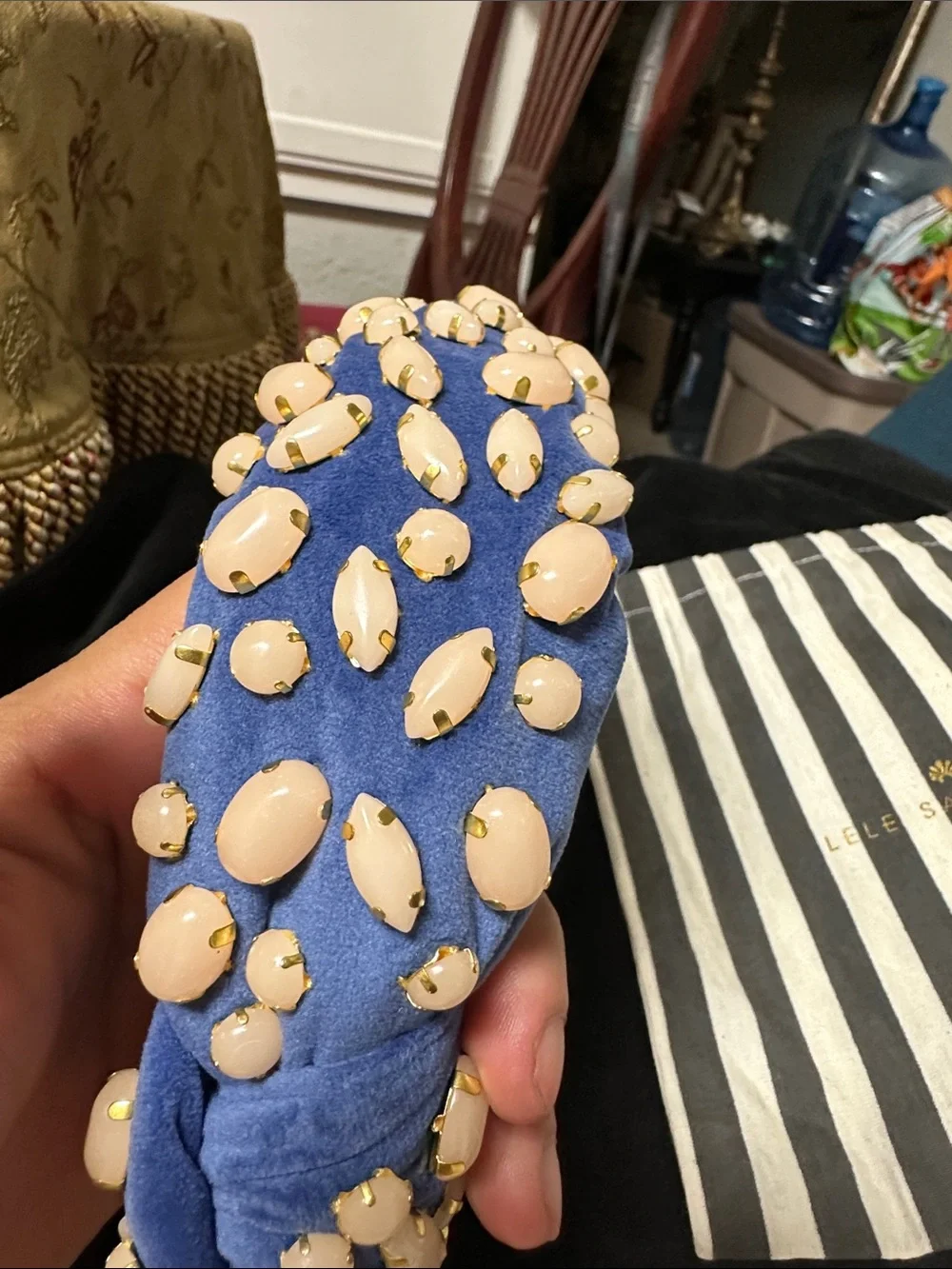 Lele Sadoughi Blue Shell-Embellished Padded Headband